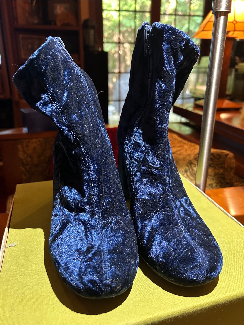 MIA Deep Navy Velvet Ankle Booties with Side Zip
